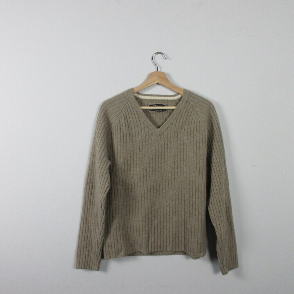 Club Monaco 100% Wool V-Neck Sweater Men's L Ribbed Pullover Casual Green 436